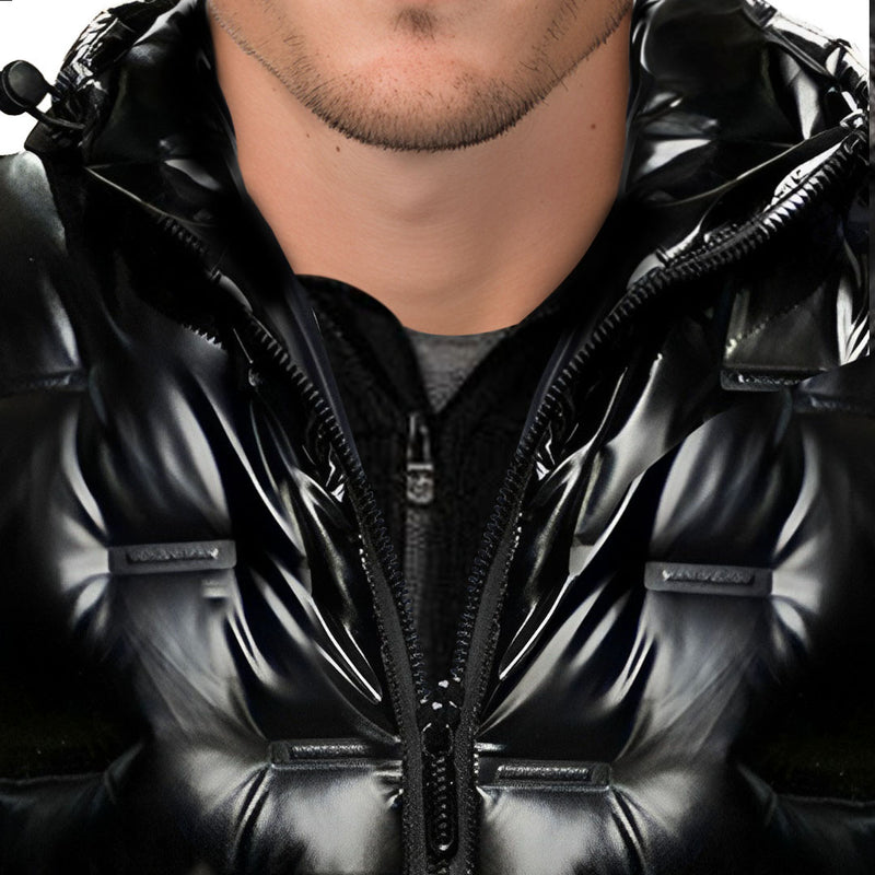 Black XL Hooded Down Jacket White Duck Feather Filled Quilted Warm Lightweight