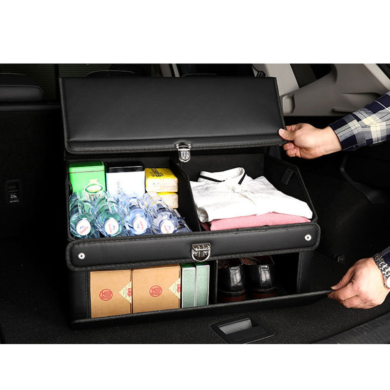 2X 56cm Leather Car Boot Storage Organizer Box Collapsible Foldable Black