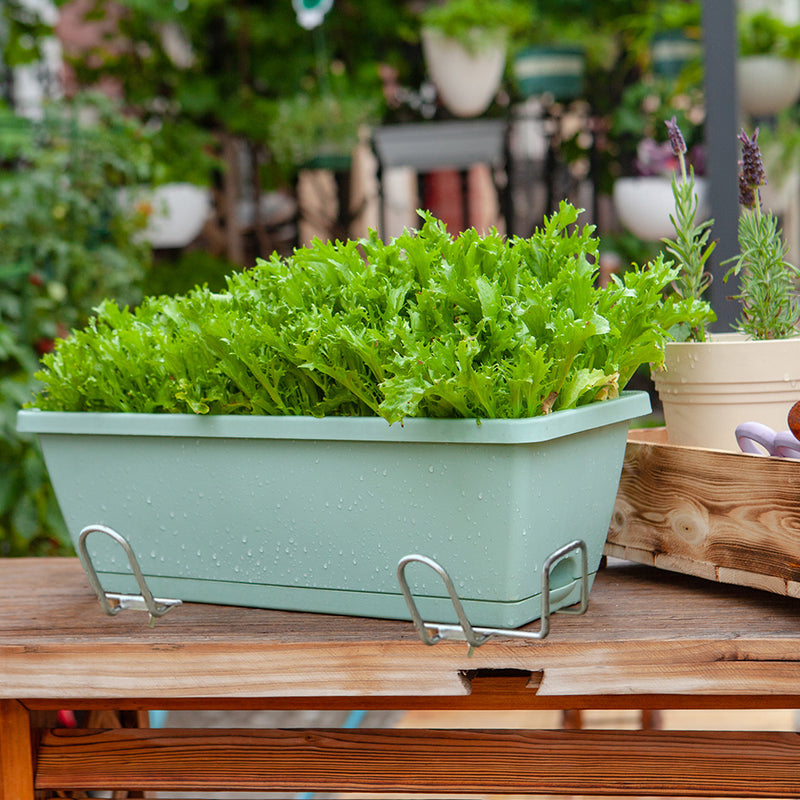 Green Rectangular Planter Set of 3 Plastic 49.5cm with Holder for Garden Balcony