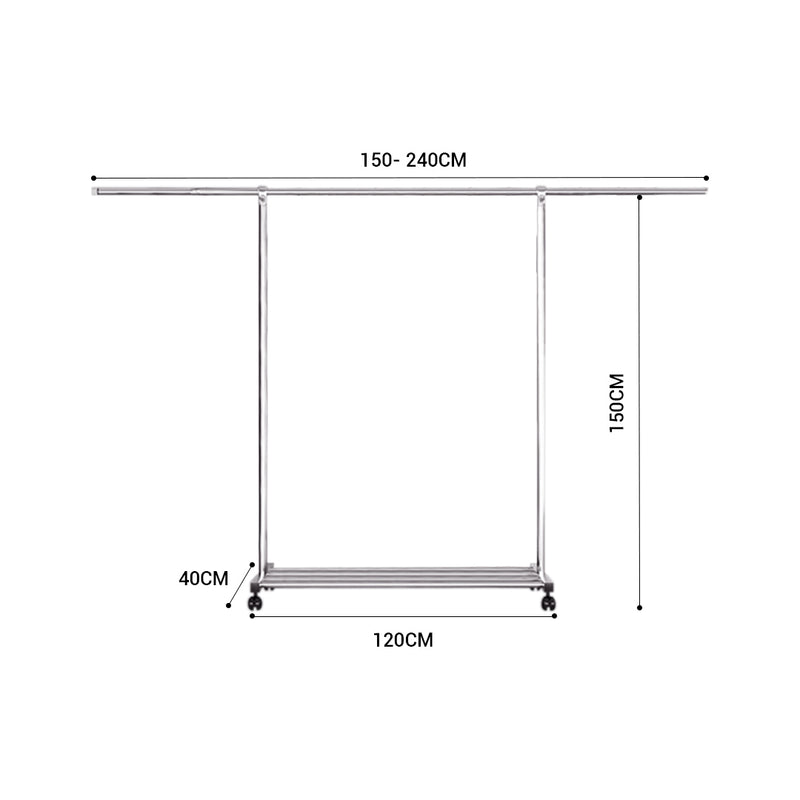 240cm Stainless Steel Floor Standing Clothes Rack Portable With Wheels
