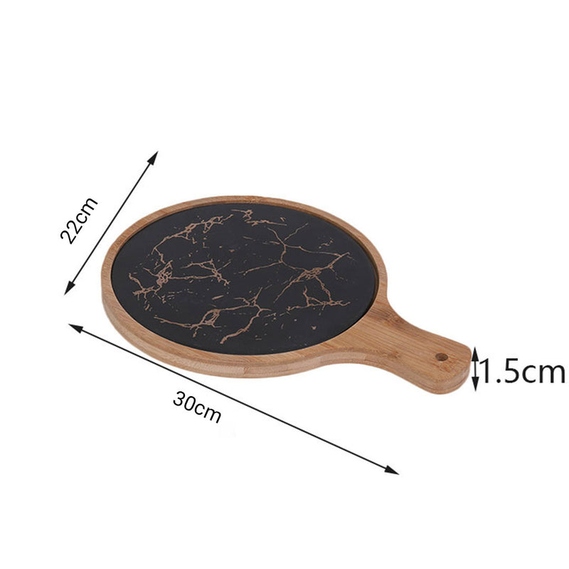 30cm Black Wooden Serving Tray Removable Slate Center Round Steak Platter