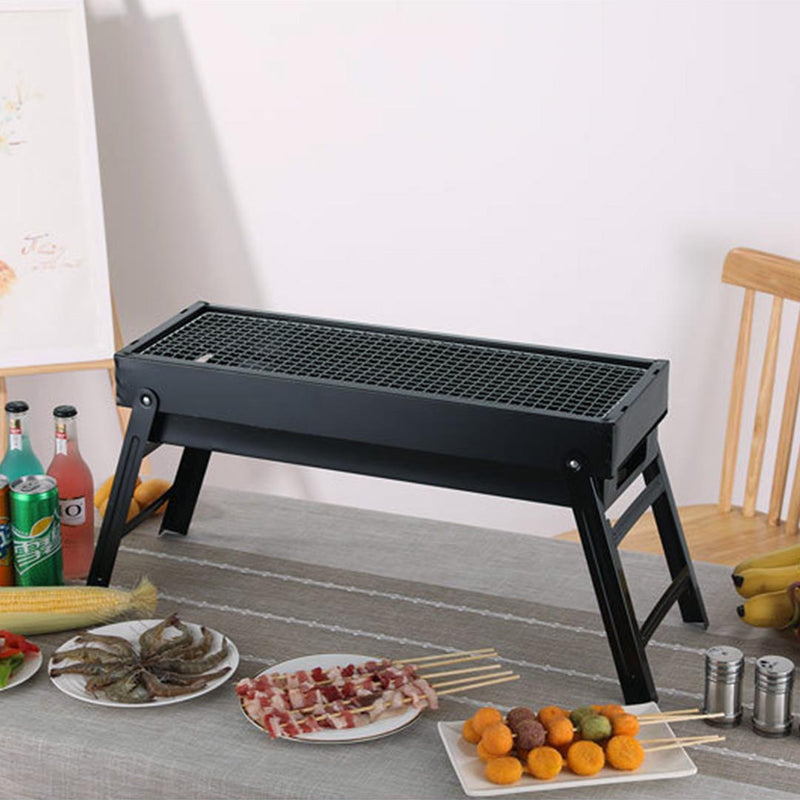 Portable Folding Stainless Steel Charcoal Grill Box Camping 60 X 22 X 33cm Black
