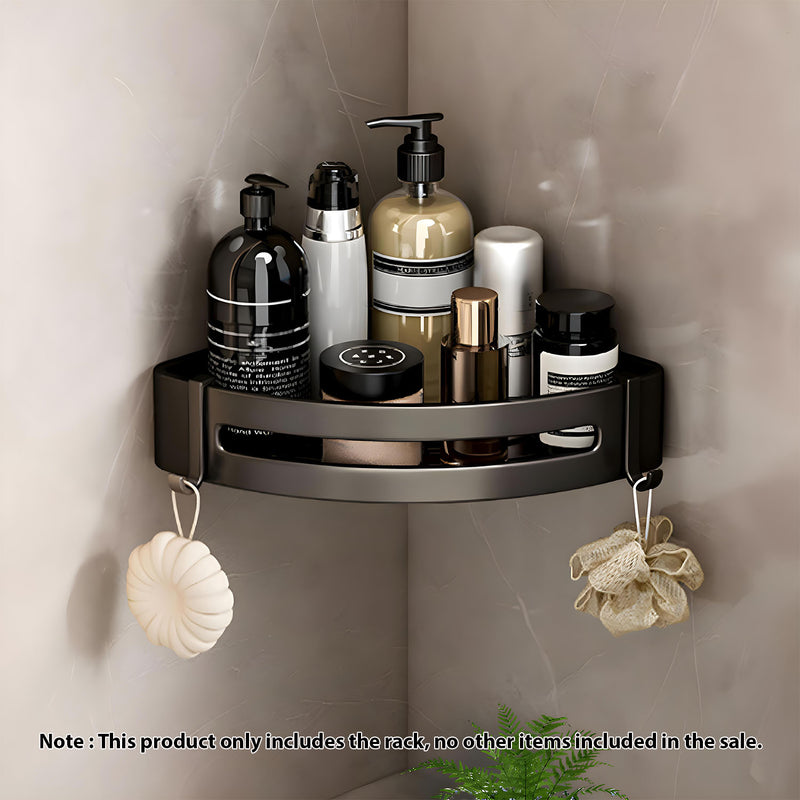 2X Black Aluminum Wall Mounted Bathroom Corner Storage Rack with Hooks