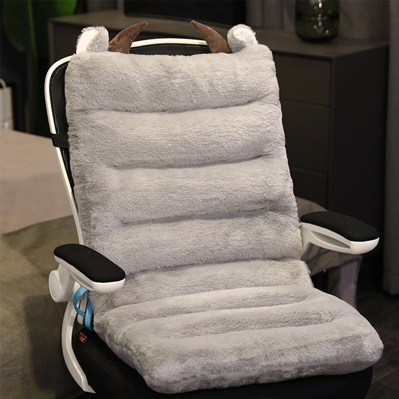 Grey Plush Pp Cotton Seat Cushion With Buffalo Ears 80cmx45cmx10cm Back Support