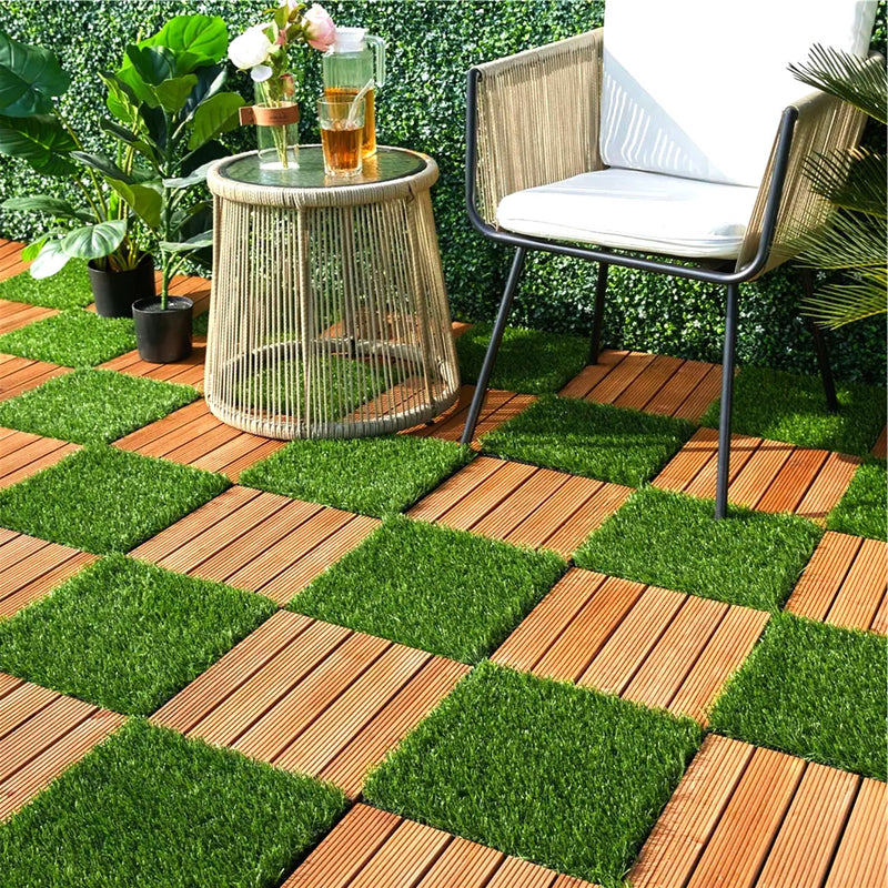 11 pcs Coffee Wooden Composite Decking Tiles Outdoor Durable Slip-Resistant