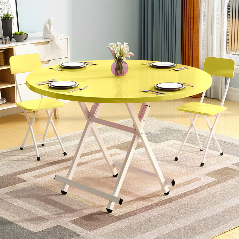 2X Yellow Round Dining Table Mdf 60cm Aluminum Alloy Legs Portable