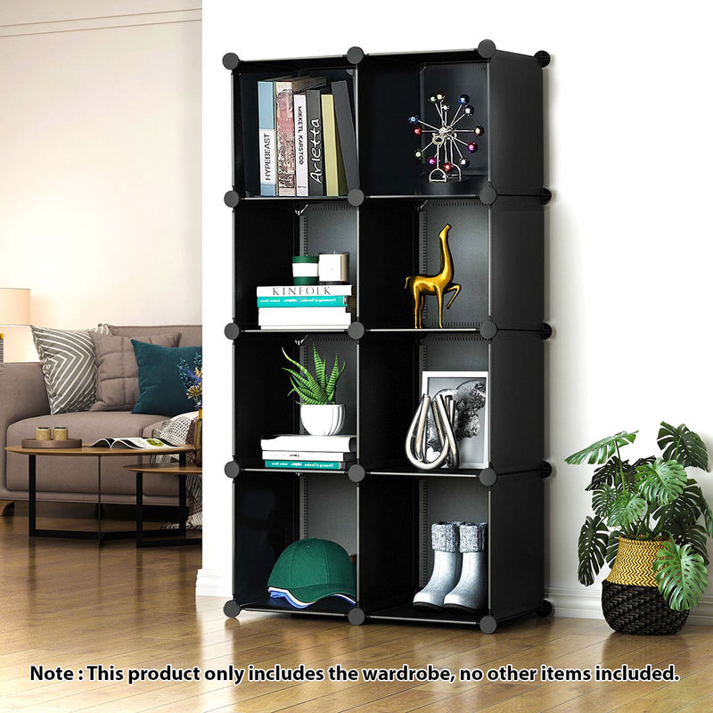 4 Tier 8 Cube Black Portable Wardrobe Modular Closet Storage Organizer