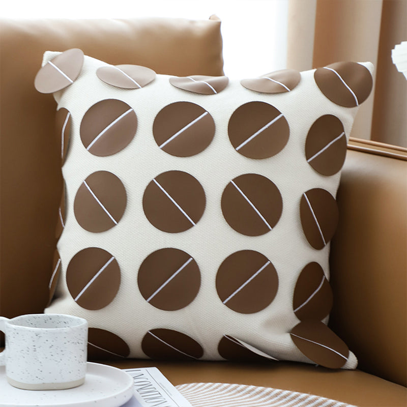 2X 45cm Brown Leather Square Pillow 3D Circle Pattern Decorative Cushion