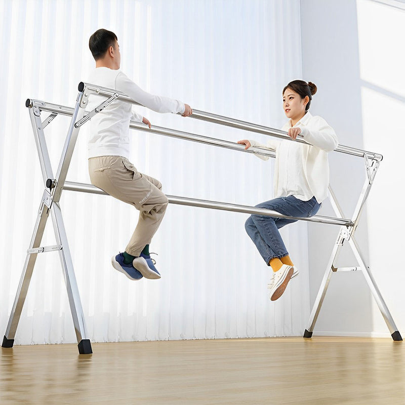 Portable Clothes Drying Rack 1.6m Foldable Stainless Steel Indoor Outdoor Silver