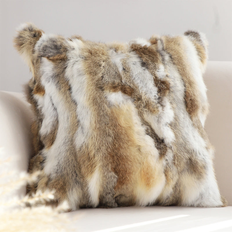 40x45x14cm Rabbit Fur Throw Pillow Square Thick Plush Coffee