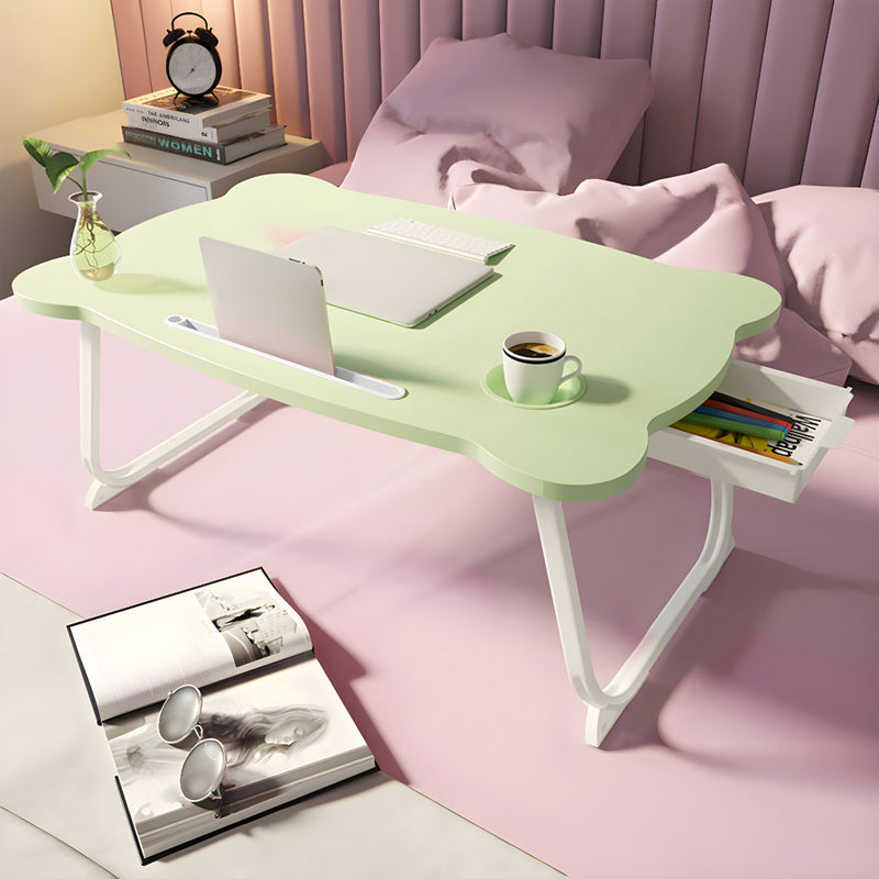 Green Portable Bed Desk Adjustable Folding Table with Drawer Cup Holder