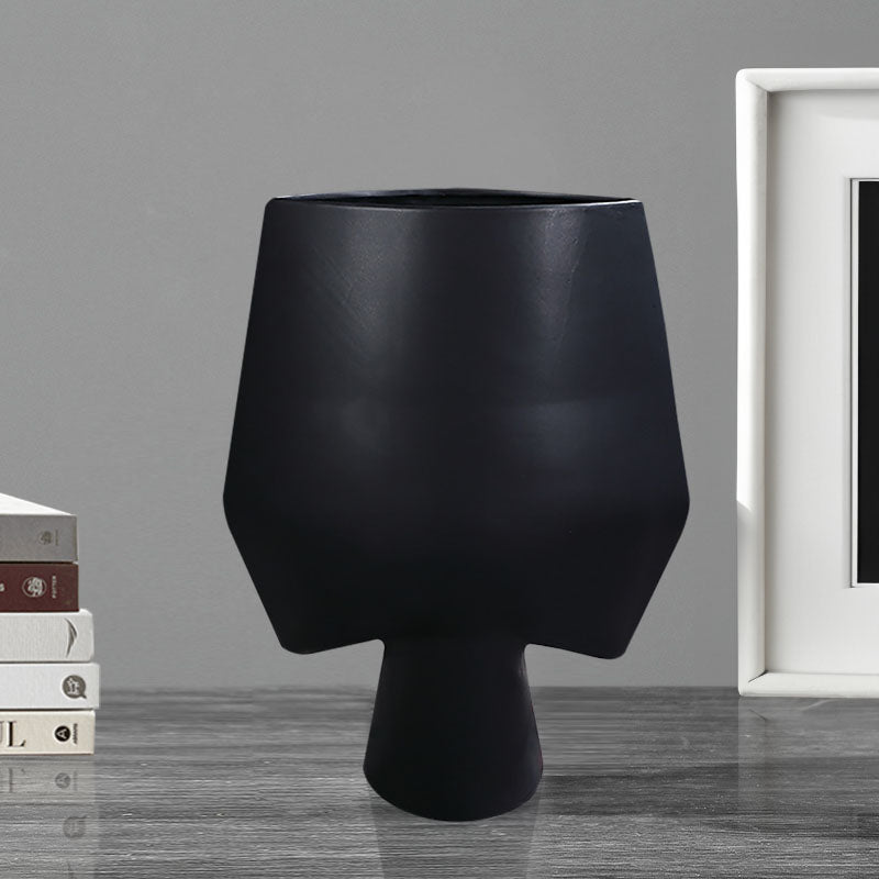 Large Black Ceramic Handcrafted Square Vase Modern Abstract Home Decor 33x43cm
