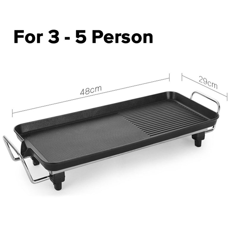 48cm Electric Teppanyaki Grill Non Stick Dual Surface 1800W Black 3 To 5 Person