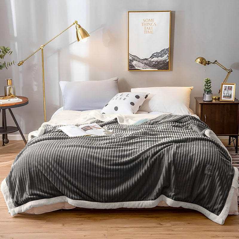 Grey Double Sided Flannel Blanket Warm Cozy Thick Fleece Bed Sofa Coverlet
