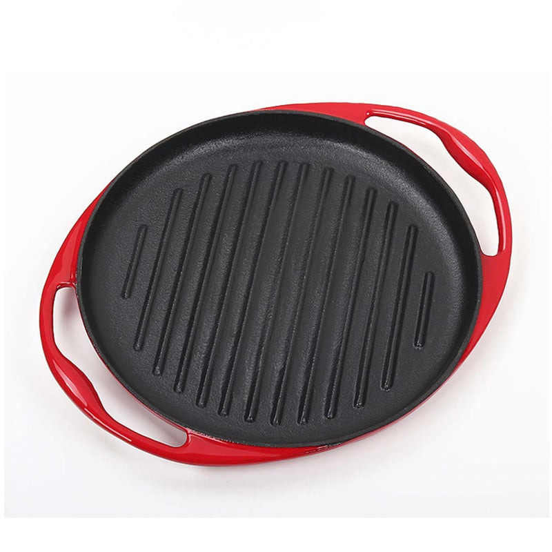 2X Enameled Cast Iron Grill Pan 26cm Red Nonstick Skillet Griddle