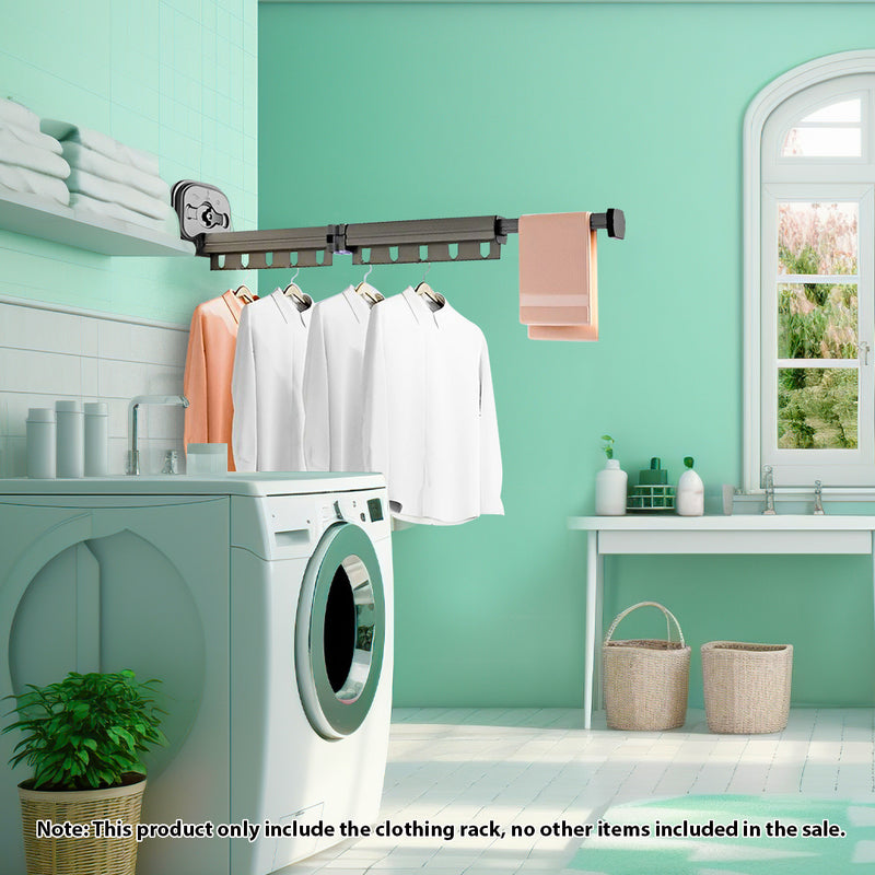 2X Clothing Dry Rack Wall Mounted Aluminum Alloy 93.2cm Retractable Gray 10kg