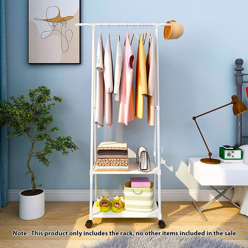 2-in-1 Clothes Shoe Rack Space-Saving Triangular Storage with Wheels White