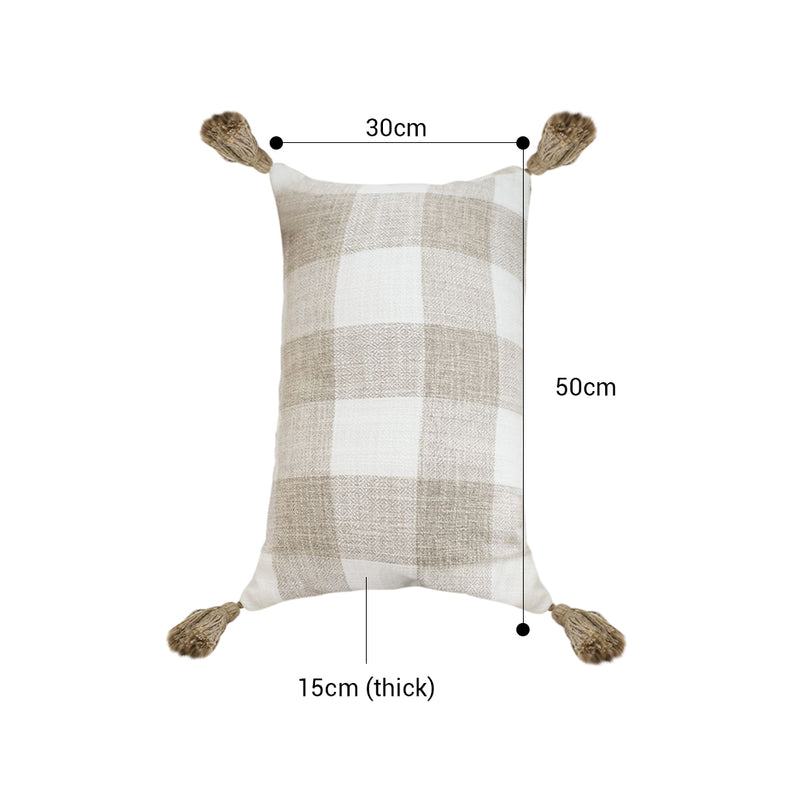 Velvet Lumbar Pillow Cover Soft Plaid Farmhouse Decorative Caramel White 35CM
