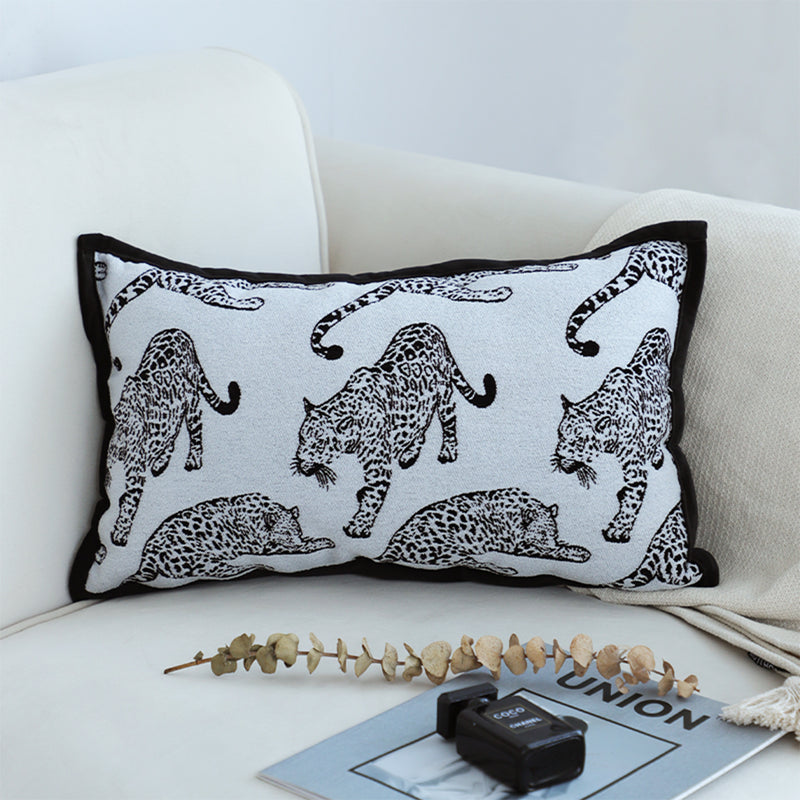 2X 30cm Fleece Leopard Lumbar Throw Pillow White Black Decorative Cushion