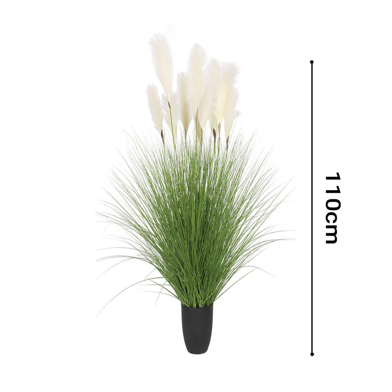 4X Artificial Potted Bulrush Grass Plant 110cm Indoor Green White Realistic