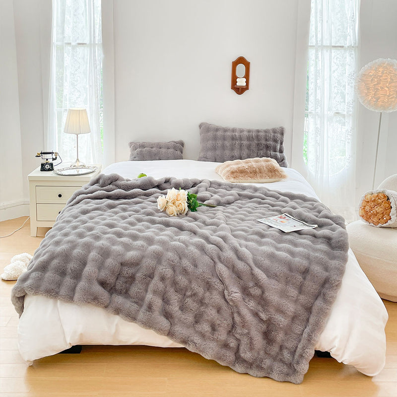 Plush Faux Fur Polyester Throw Blanket 200x230cm Grey Super Soft