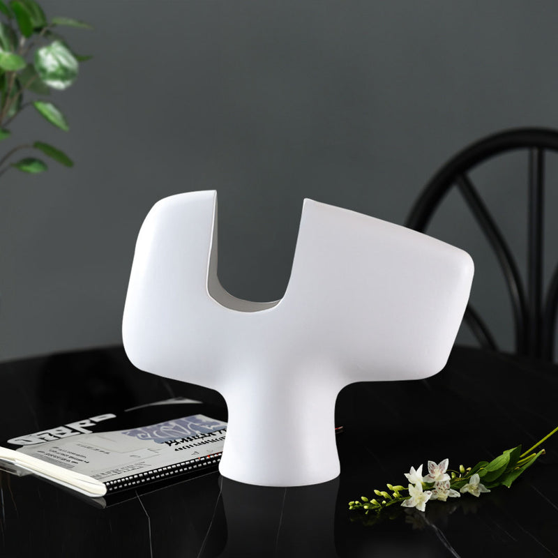 2X Ceramic Sculptural Curved Vases 44x35cm White Modern Decorative Accent