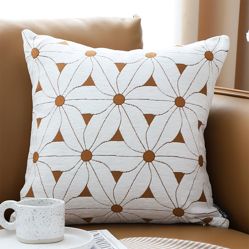 2X Throw Pillow Polyester Cotton 50x50x18cm Thick White Brown