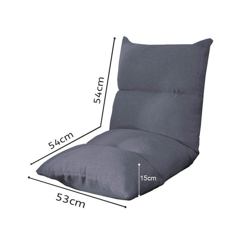 Lounge Floor Recliner Adjustable Sofa Bed Folding Game Chair Grey Linen 108cm