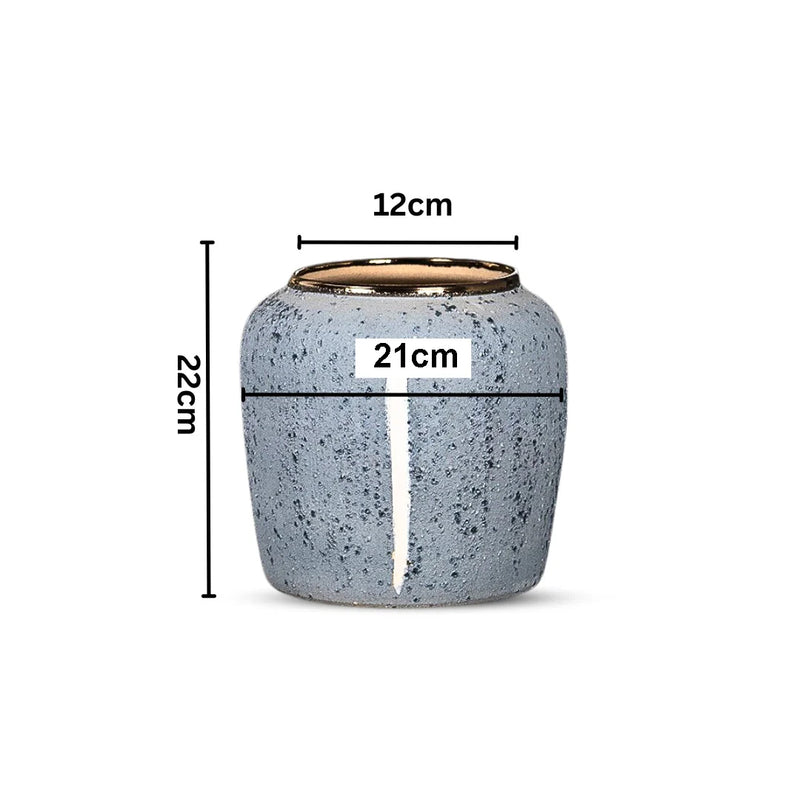 Small Ceramic Flower Vase 21x22cm Grey Handcrafted Elegant Living Room Decor