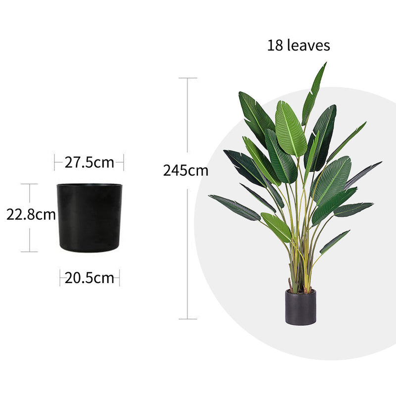 245cm Giant Artificial Birds Of Paradise Tree Green Polyester Leaves Cement Pot