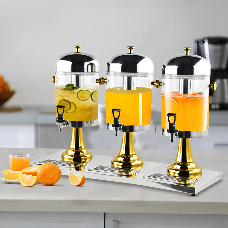 Triple Head 24L Stainless Steel Beverage Dispenser Transparent Gold Commercial