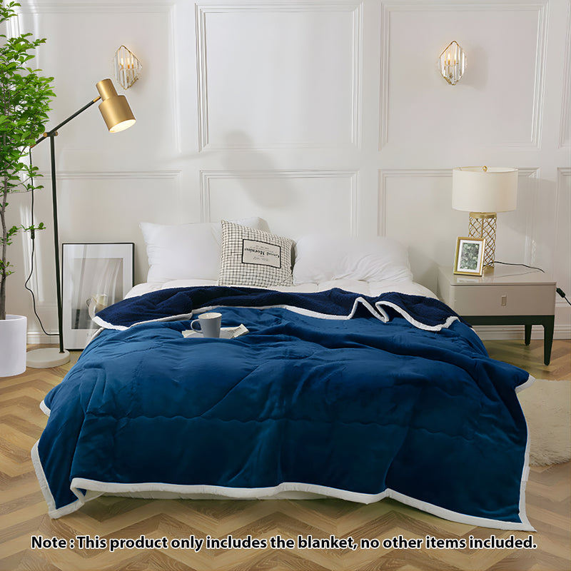 Navy Blue Thick Flannel Polyester Blend Throw Blanket 200x220cm Double Sided