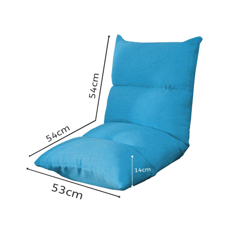 Floor Lounge Recliner Chair Adjustable Folding Linen Blue 108x53x15cm Padded