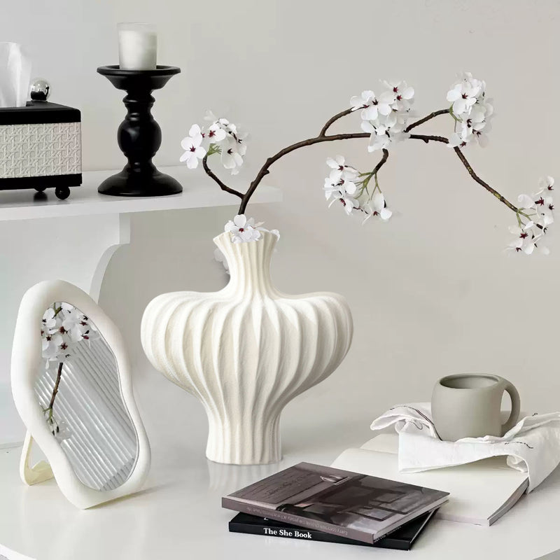 Large Ceramic Handmade Vase 28X30cm Matte White Countertop Porch Home Decor