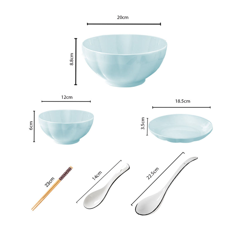 Ceramic Dinnerware Set of 9 Light Blue 4.5in Bowl 7in Plate 8in Soup Bowl