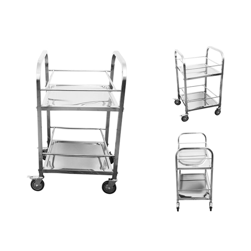 2X 2 Tier Stainless Steel Utility Cart 500x500x950 Square Tube Locking Wheels