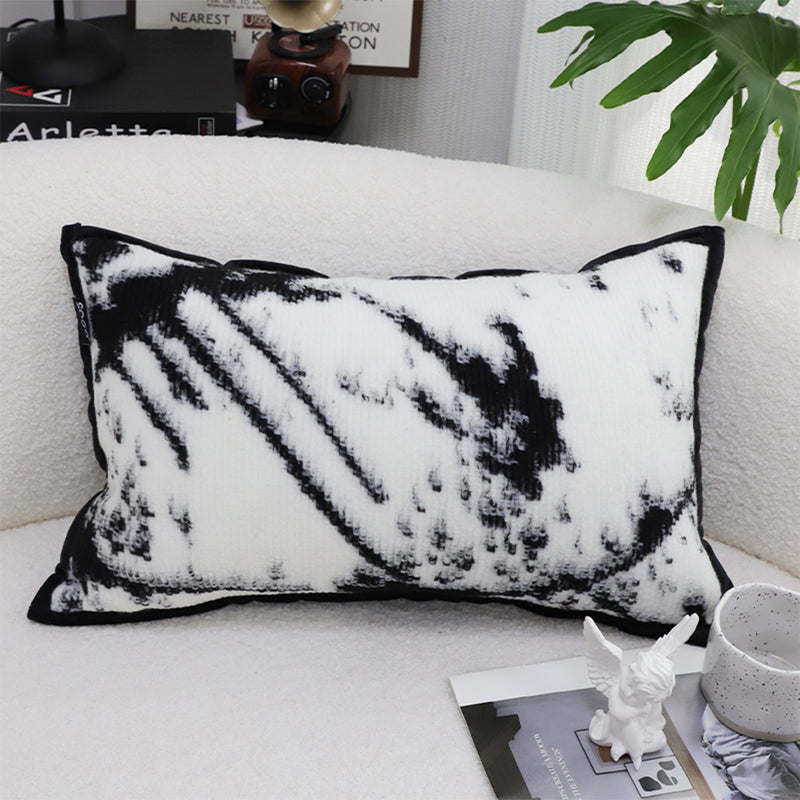 2X 35x55x18cm Throw Pillows Plush Polyester Cotton Blend Black White
