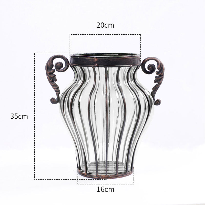 Clear Glass Flower Vase With 6 Bunch 4 Heads Purple Magnolia Silk Home Decor