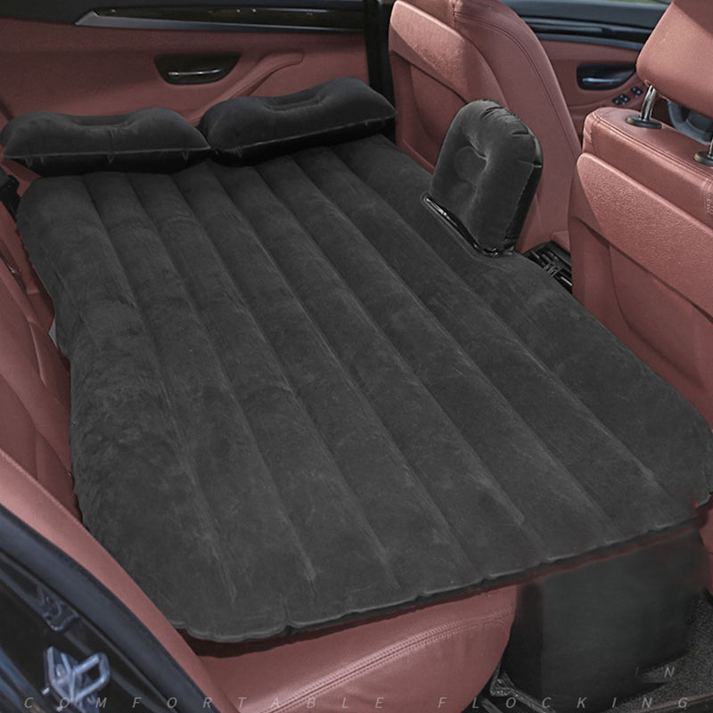 Inflatable Car Mattress PVC Flocked 132x80x10cm Black Includes Pump Pillows