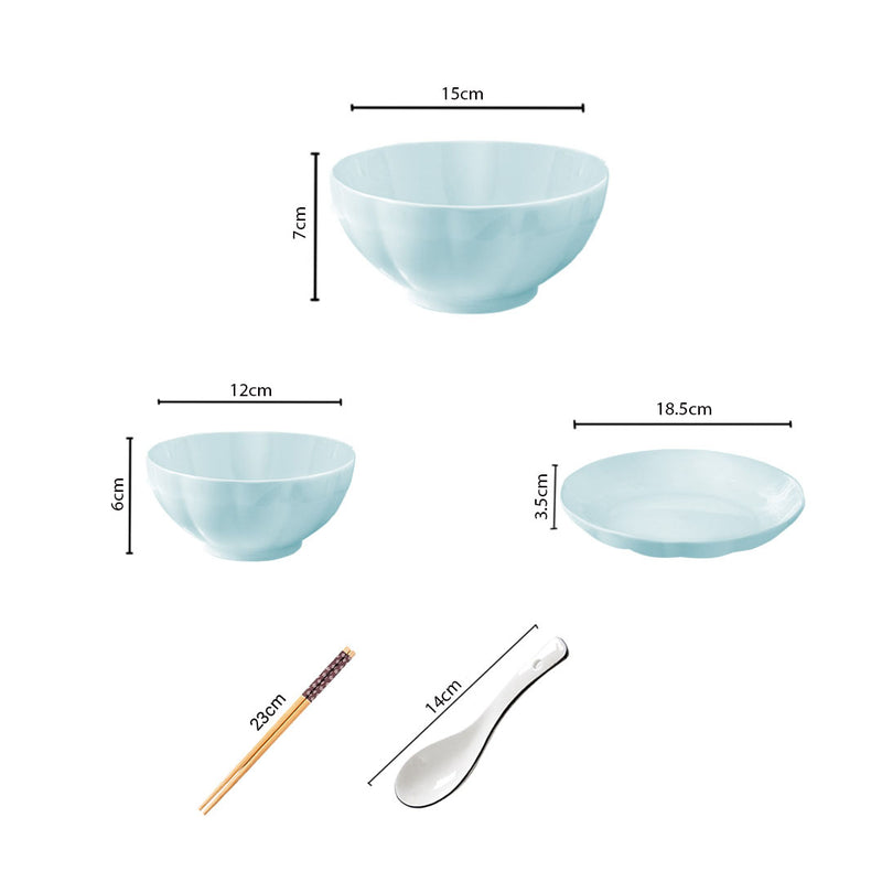 Light Blue Ceramic Dinnerware Set of 6 Japanese Style Plates Bowls Home Decor