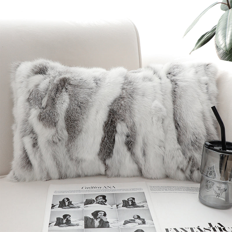 Rabbit Fur Cushion 30cm Warm Floral Gray Throw Pillow Home Decor Cozy Accent