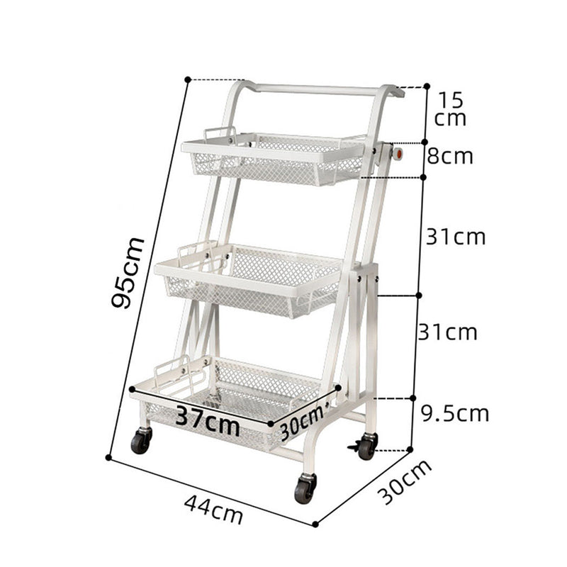 2X 3 Tier Carbon Steel Kitchen Cart White Adjustable Mesh Shelves Wheels