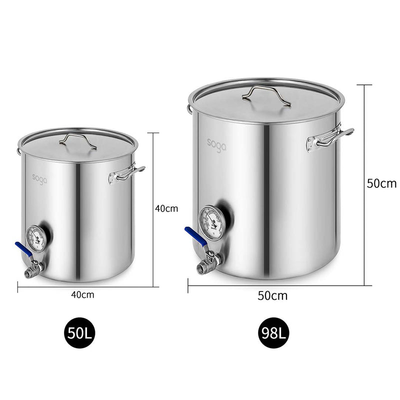 Stainless Steel Brewery Pot 50L 98L Beer Valve Polished Double Ply Rim
