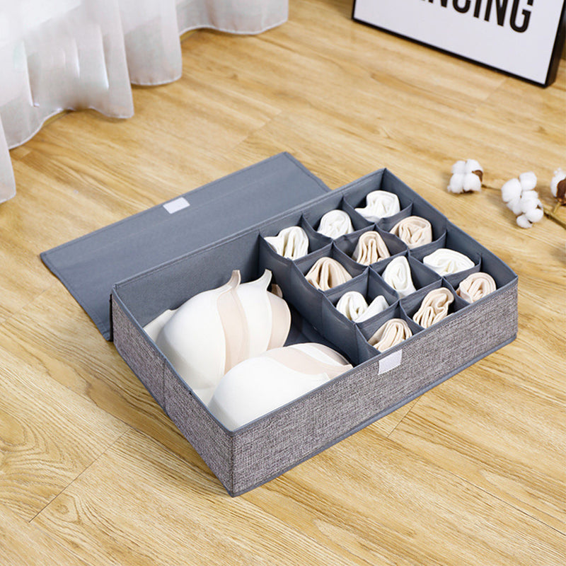 2X Grey Foldable Flip Top Underwear Storage Box Polypropylene 44x29x13cm
