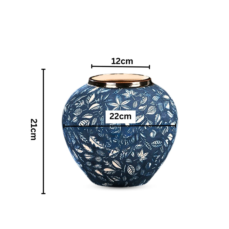 Small Blue Ceramic Flower Vase Elegant 21x22cm Home Decor Accent Piece
