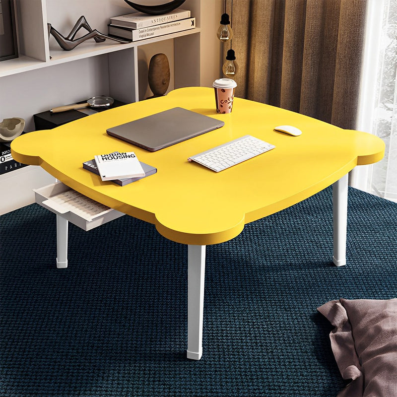 2X Yellow Cat Ear Portable Floor Table Particleboard Metal 60x60x35cm Drawer