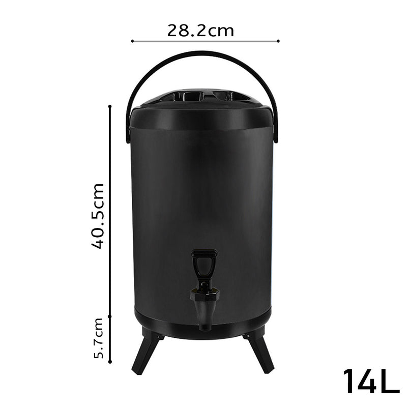 4X 14L Stainless Steel Insulated Milk Tea Dispenser Hot Cold With Faucet Black