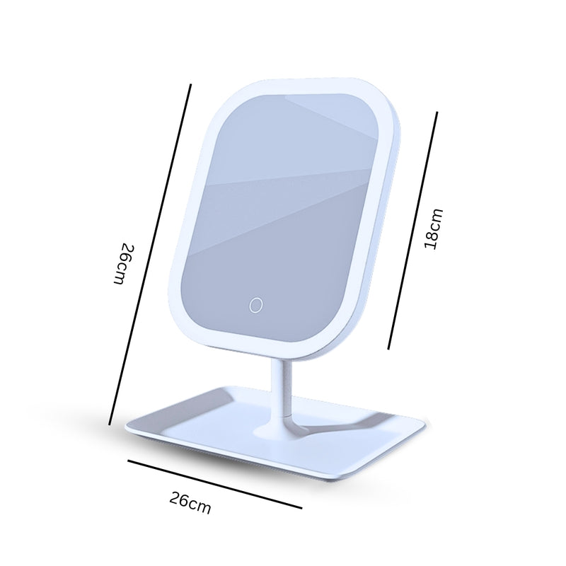 26cm White Square Led Makeup Table Vanity Mirror Usb Powered Tricolor Dimmable