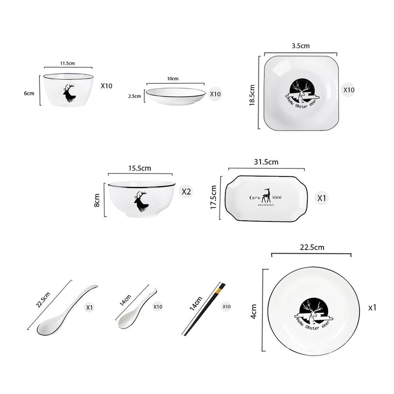 White Antler Ceramic Dinnerware Set 34 Piece Sleek Design Home Decor White