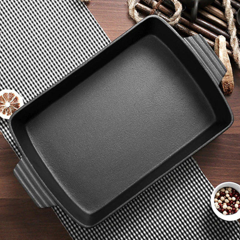 2X 38cm Cast Iron Baking Dish Lasagna Roasting Pan With Handles Nonstick